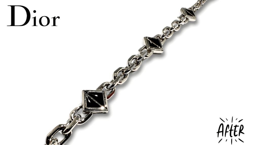 【DIOR チェーンリンクネックレスの修理】プラチナ色リメイク（リフォーム）＆仕上げ直し修理 後