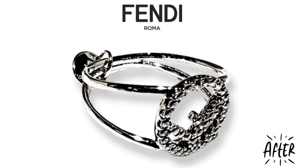 黄ばみザビ・剥がれを修復！FENDIエフイズフェンディリングのロジウム再メッキ修理　後