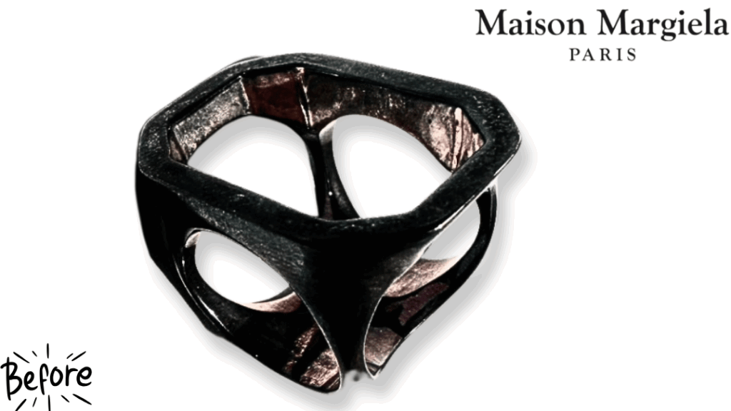 Maison Margiela カットアウトブラスリング｜SV925の変色と錆を徹底除去修理　前