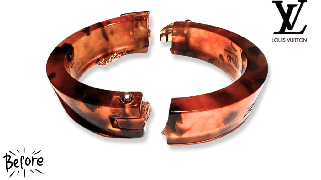 【樹脂ジュエリー修理】落として“パキッ”と割れたLVバングル。接着剤で失敗する前にご相談ください 修理前