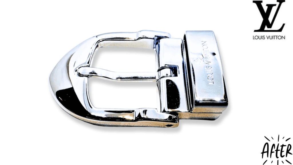 ルイ・ヴィトンベルトのバックルが赤茶色に錆びた!錆取り+ロジウムメッキで新品再生 後
