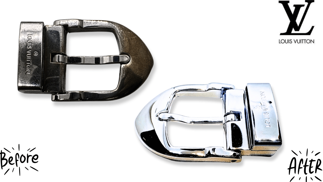 ルイ・ヴィトンベルトのバックルが赤茶色に錆びた！錆取り＋ロジウムメッキで新品再生