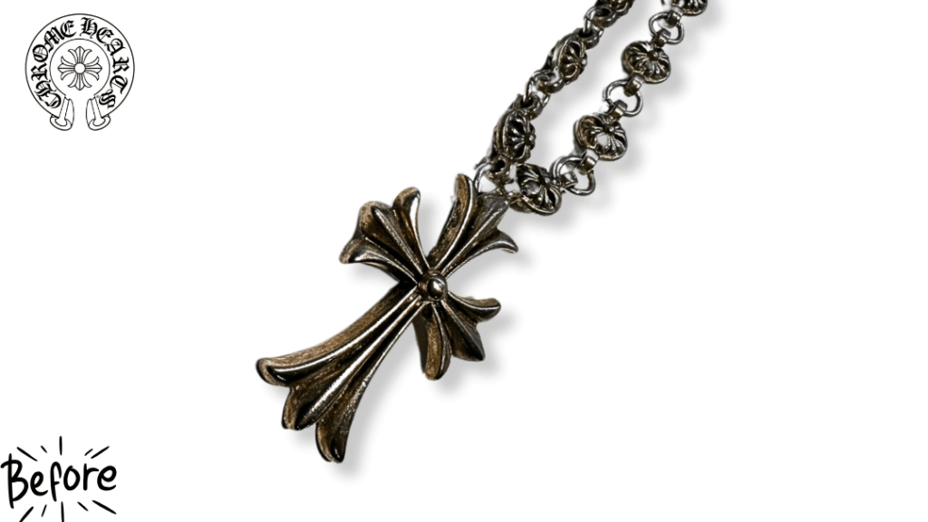 クロムハーツの変色が面倒な方へ。ネックレスを「変色しない」ロジウム仕様に修理 前