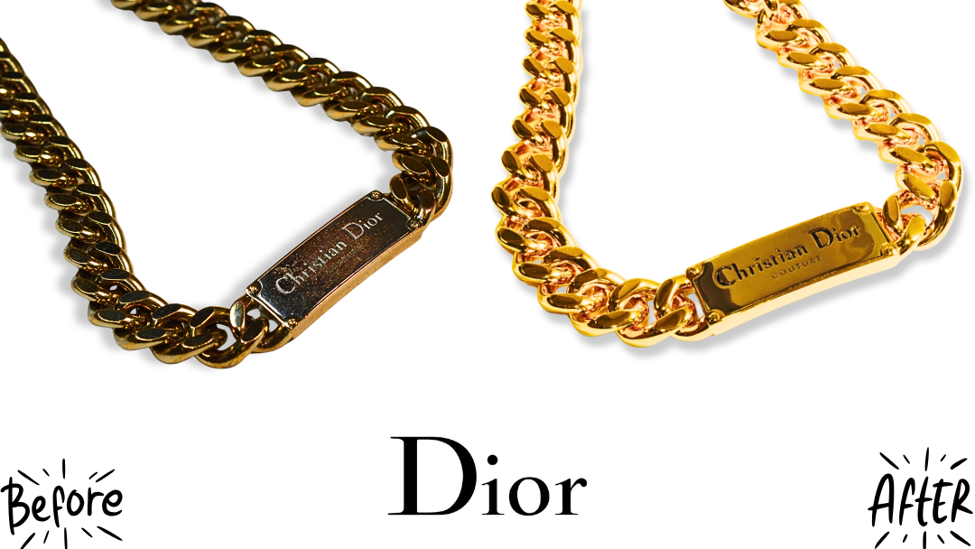 【文字消え修復】DIOR極太喜平ネックレスの黒塗装入れ直しとK18新品仕上げ